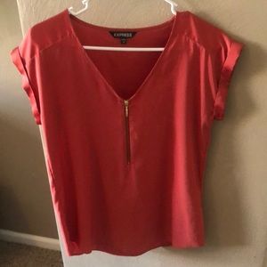 Coral zipper blouse